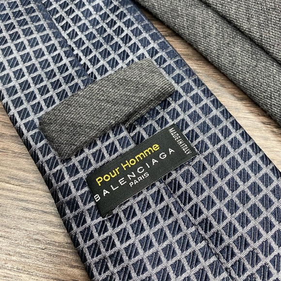 Balenciaga Other - Balenciaga Pour Homme Grey & Navy Check Wool Tie